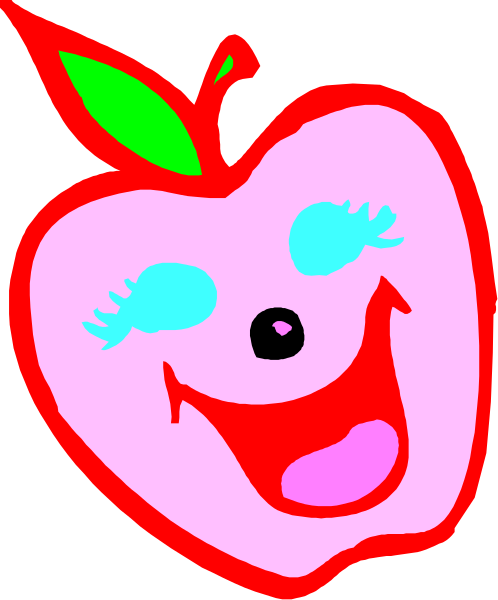 The image shows a cartoon apple with eyes that has been edited to look like it's smiling broadly at something off-camera.