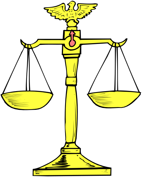 The illustration shows a golden scale of justice with an eagle on top holding arrows pointing upwards to balance it out against gravity; there is no background detail provided in this image snippet.