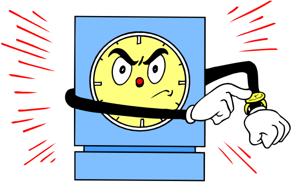 The cartoon shows a yellow clock with an angry face pointing to 10:35 pm inside what appears to be a window frame on its right side; there is no background detail provided in this image, and it's not clear if any other objects or characters exist outside of the timepiece. There are also two red lines extending from either end of the clock towards an unseen object that seems to have caused anger due to being late for something at 10:35 pm; however, no specific details about this object can be discerned in this image. The style