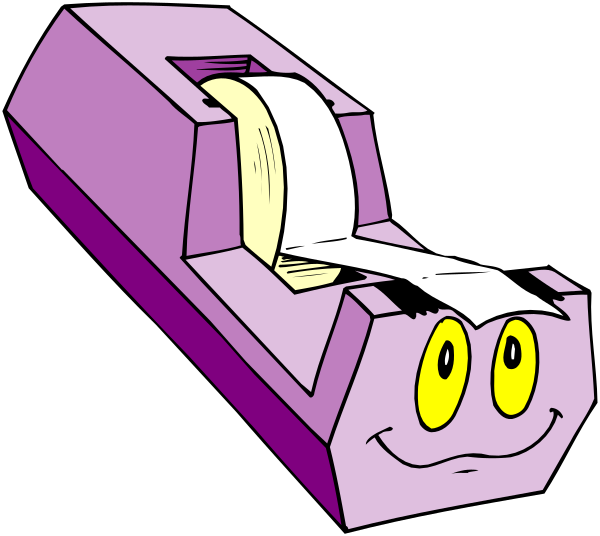 The image shows a purple toilet paper roll with an animated face on it next to another empty roll of white tissue paper.