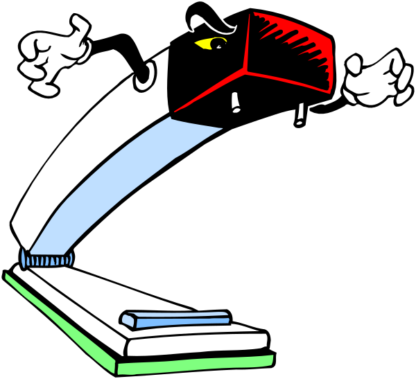 The cartoon shows a scene with an ironing board on which there's laundry being pressed down by two hands; above it is a red bird flying away from what appears to be a cat sitting atop another object, possibly a bookcase or shelf.