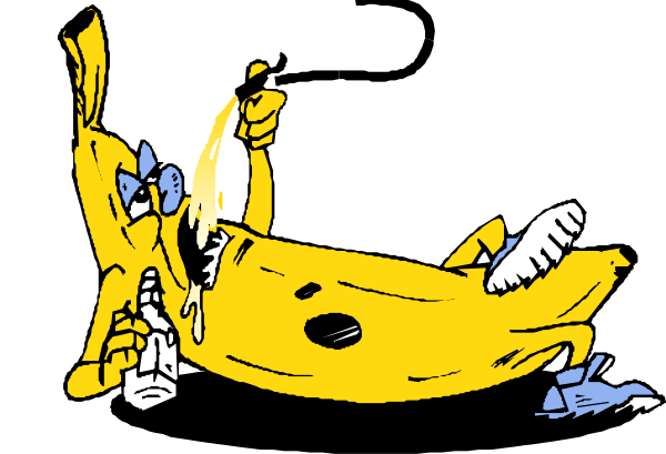 The cartoon depicts a yellow banana character with an exaggeratedly large smile sitting on top of another smaller banana while holding it upside down in its hands.
