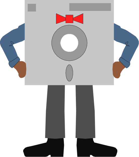 The illustration shows a person standing next to an oversized camera with a red bow on it; both characters appear cartoonish in nature.