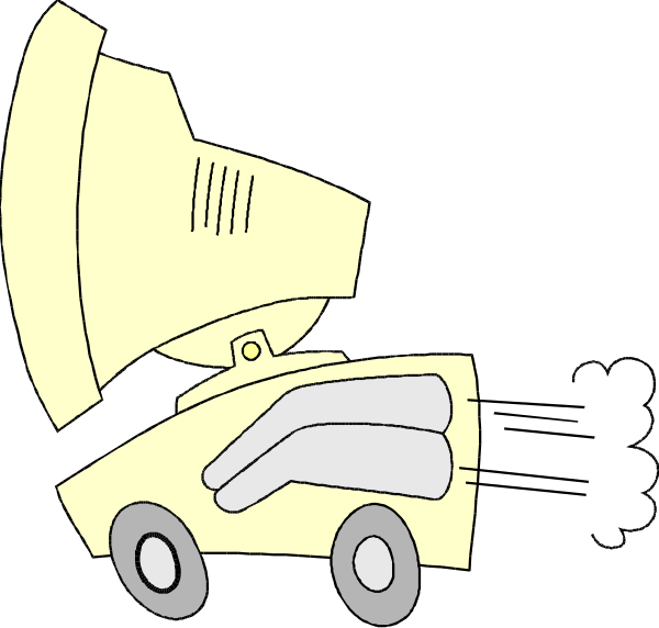 The image shows a cartoon of an emergency vehicle with its lights on driving past another similar vehicle that is parked by the side of the road.