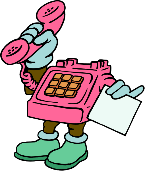 The cartoon depicts an animated character holding a pink rotary phone to their ear while standing next to a payphone with its door open revealing a credit card machine inside it.