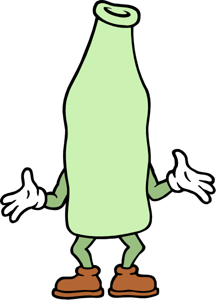 The image shows a cartoon bottle of beer with arms raised high on either side as if it's dancing against a black background.