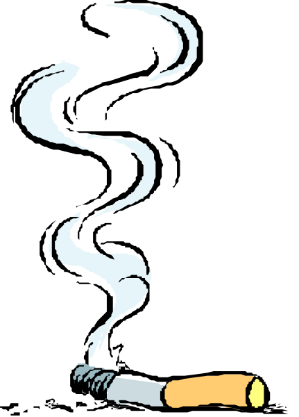 The black and white cartoon shows a cigarette with smoke curling upwards next to it on its right side; there is no text present in this image.
