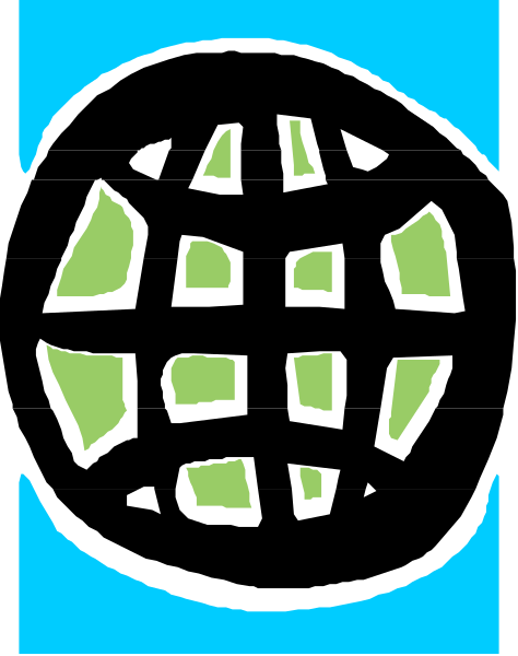The image shows a black silhouette of an Earth with green landmasses on it against a blue background within what appears to be a computer screen displaying this graphic.