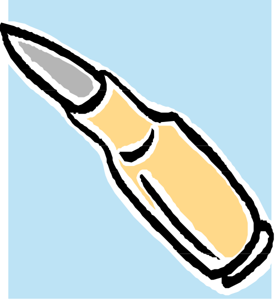 The image shows a cartoon of an open pen with ink inside it next to what appears to be a bullet casing on its side.