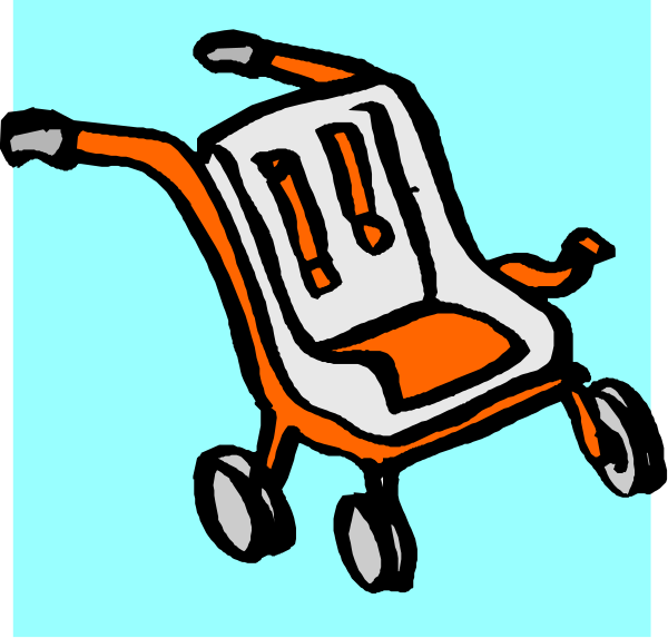 The image shows a cartoon of an orange shopping trolley with wheels that is rolling away from two signs on poles behind it; one sign has three exclamation marks in red circles while the other displays "no entry" and features a black arrow pointing upwards, indicating restricted access or prohibition.