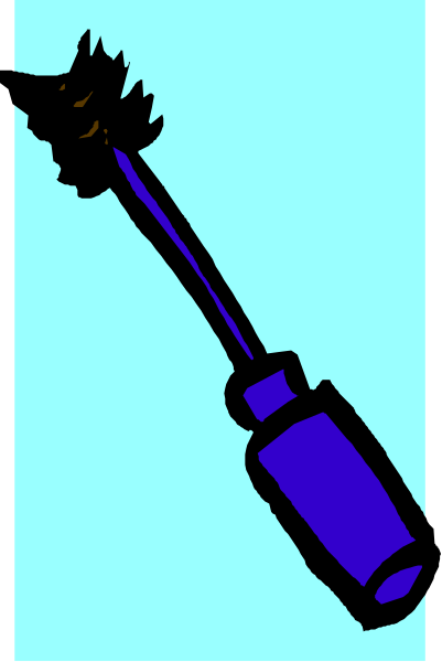 The image shows a blue bottle with an applicator brush attached to it on its side against a gray background.