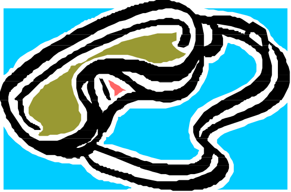 The image shows a black and white cartoon of an animal with its head turned to look at something off-screen while standing on two legs in front of what appears to be water.