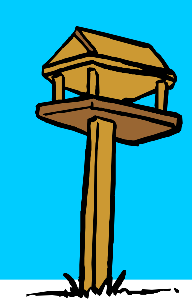 The image shows a cartoon depiction of an observation tower with two levels against a blue sky background.
