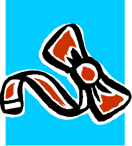 The image shows a stylized depiction of an abstract design resembling two snakes intertwined against a blue background with red accents on their bodies; it is presented in pixelated form within what appears to be a digital interface, possibly from a video game or computer program due to the grid-like pattern and border.