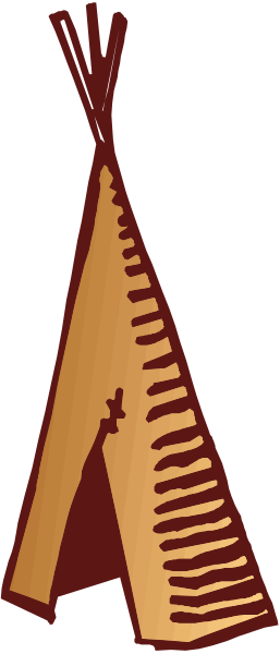The image shows a cartoon teepee with an open door on top of what appears to be snow-covered ground in front of it is a small pine tree.