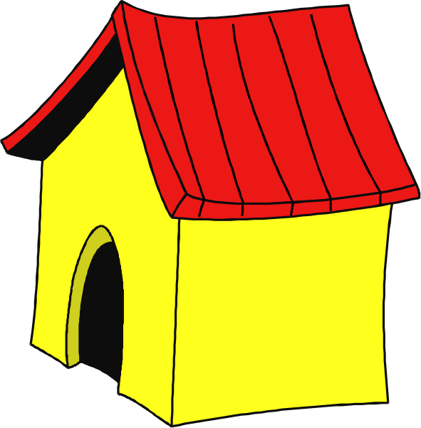 The image shows a cartoon of an orange house with red trim next to it is black background.