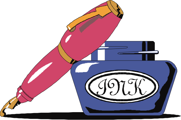 The image shows a cartoon of an open bottle with its cap on top next to two vases: one blue and one pink; there is also a pen lying across them both in front of what appears to be a black background, suggesting that this might represent some form of still life or artistic composition.