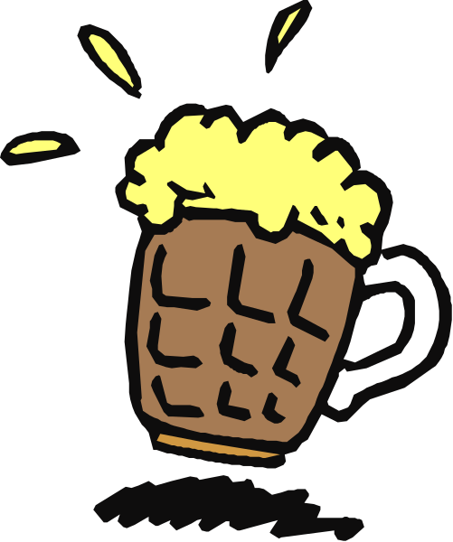 The image shows a cartoon of an animated mug with beer foam on top sitting next to another cup that is overflowing with liquid, suggesting it's fuller than its capacity can handle; there appears to be some sort of explosion effect around them due to this situation.