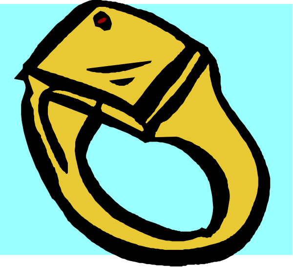 The image shows a cartoon depiction of an oversized ring with two bands on top of each other against a blue background; there is no text present in this clip-art illustration.