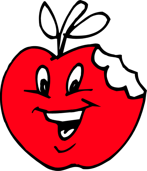 The image shows a cartoon apple with eyes and mouth drawn on it to give an impression of surprise or amusement.