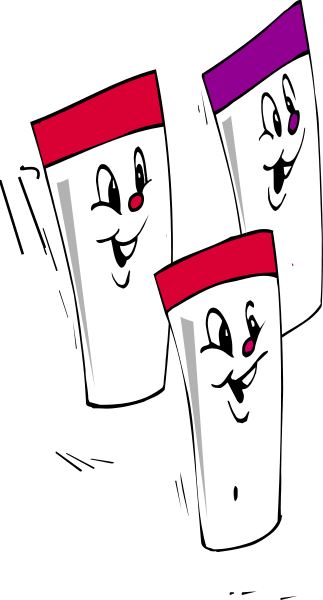 The image shows three cartoon cups with faces drawn on them standing next to each other against a black background.