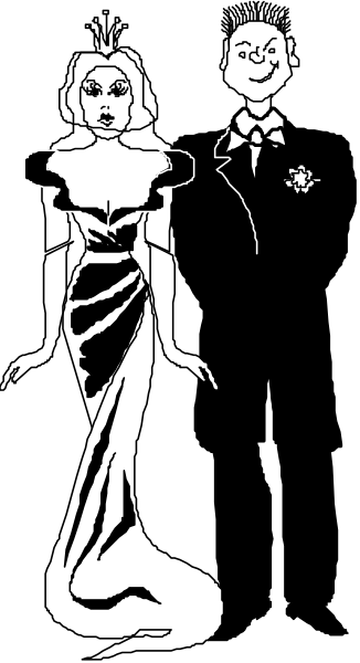 The black and white illustration shows a man standing next to an animated woman dressed as Marilyn Monroe; both characters appear in silhouette against a dark background with no additional details provided about their actions, expressions, setting, objects, animals, etc., due to image limitations.