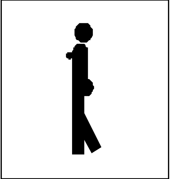 The black silhouette of a person walking on an escalator with their arms outstretched to balance themselves against gravity in what appears to be a public transportation environment such as subway stairs.