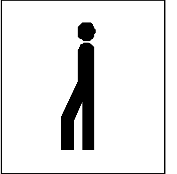 The image shows a black silhouette of an adult male figure standing next to a white toilet icon with no lid on it against a plain background.
