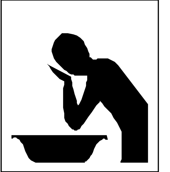 The image shows a black and white sign with two different symbols: on top is an icon of someone washing their hands at a sink; below it is another symbol depicting handwashing in progress over a basin, indicating that this area should be used for hand hygiene purposes only.