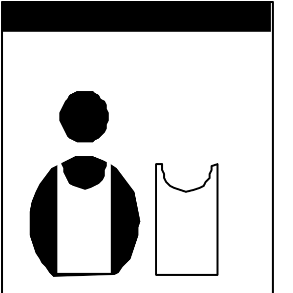 The black and white icon shows a person standing next to two clothing items: an adult shirt on top of another item that appears to be smaller in size.
