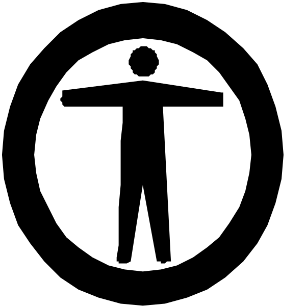 The black and white icon shows a person standing upright with their arms outstretched against an unseen background.