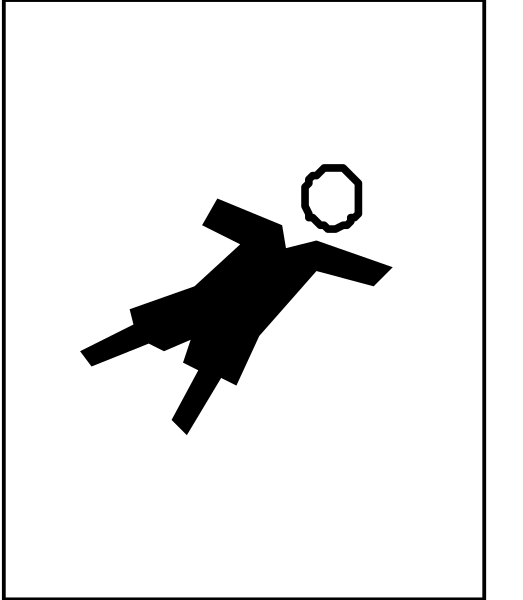 The image shows a black silhouette of an adult figure jumping on what appears to be paper with lines indicating movement through space; there is no background detail provided in this clip-art representation.