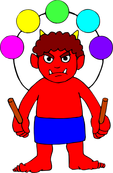 The cartoon depicts a red devil with horns holding two sticks of dynamite on either side while standing next to an explosion symbol in front of him.