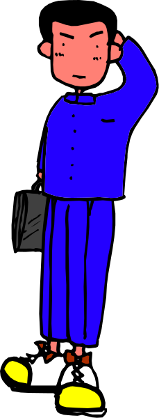 The image shows a cartoon of an animated character standing against a gray background with their arms crossed over them; there is no text present in this clip-art illustration.