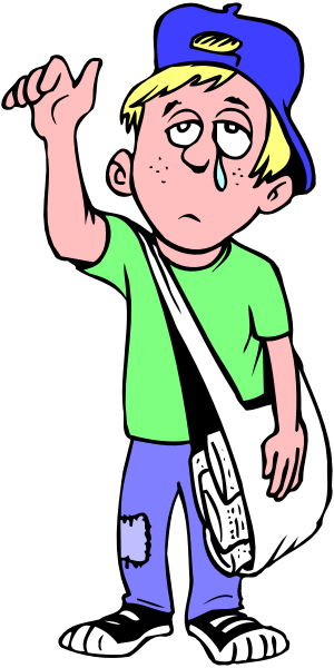 The cartoon shows a boy with blonde hair wearing glasses pointing upwards while standing on what appears to be an escalator in front of a white wall; he is holding onto his hat as if it's about to fall off, and there seems to be some sort of object or item floating above him.