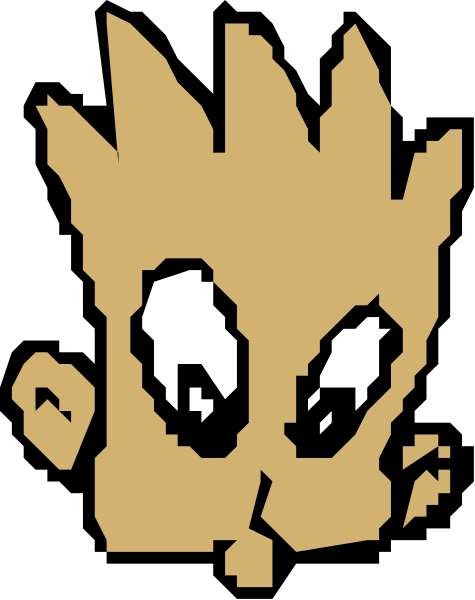 The image shows a cartoon character with spiky hair wearing glasses, set against a black background.