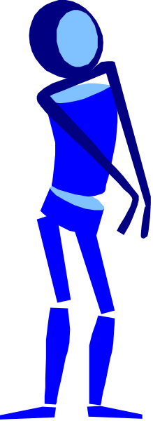 The image shows a blue silhouette of an animated character standing against a gray background with their back to us; there is no text present in this clip-art picture.