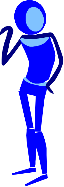 The image shows a blue silhouette of an animated character standing against a gray background with their back to us; there is no text present in this clip-art image.