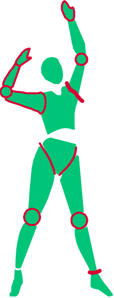 The image shows a stylized figure of an athlete performing a throwing motion with their right arm extended outward while standing on one leg in front of what appears to be a vertical barricade.