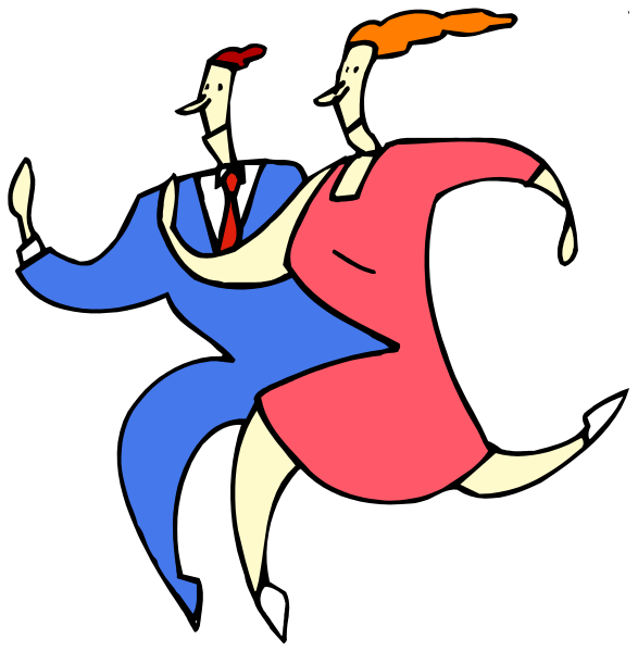The image shows a cartoon of two dancing figures with exaggerated body shapes; there is no text present within this clip-art illustration.