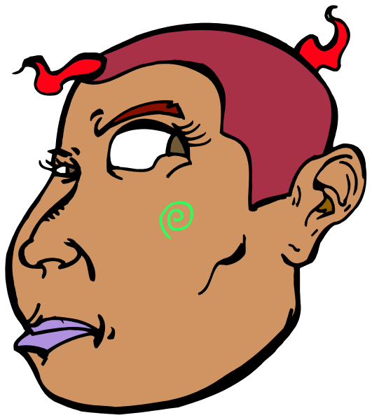 The image shows a cartoon of an adult male with red hair wearing glasses, who has devil horns on his head and is making a face that appears to be in pain or discomfort.