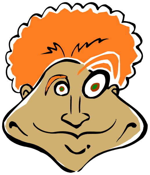 The image shows a cartoon of an animated character with exaggerated facial features such as large eyes and eyebrows, depicted against a black background.