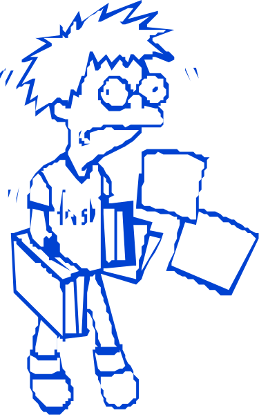 The image shows a cartoon character holding an open book with both hands while standing on what appears to be a stage; in front of them is another figure that seems to have been cut out from the background due to its transparent appearance, and it's also holding something similar but smaller than the main subject.