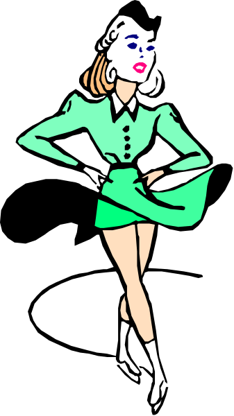 The image shows a cartoon of an animated female character with blonde hair wearing green clothing standing on what appears to be a stage in front of microphone stands; she is holding her hands out as if presenting something, and there's text that reads "SHOWTIME" above the characters head.