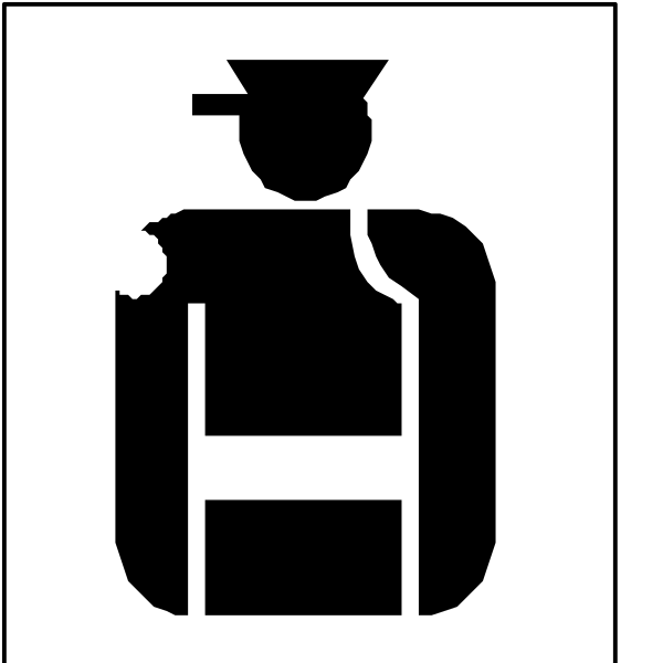 The black and white icon depicts a police officer standing next to an emergency vehicle with its door open, indicating that it is safe for civilians to approach in case of emergencies.
