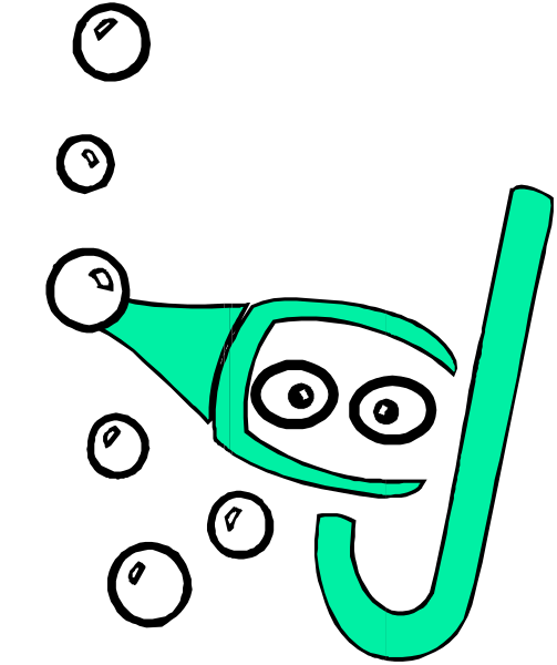 The image shows a cartoon character that resembles an alien with green skin wearing goggles on its eyes, holding bubbles in one hand while floating above water filled with more bubbles.