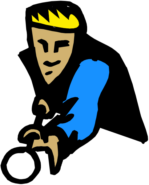 The image shows a black and white line drawing of an animated character with blonde hair holding what appears to be a small object in their hand while standing against a dark background.
