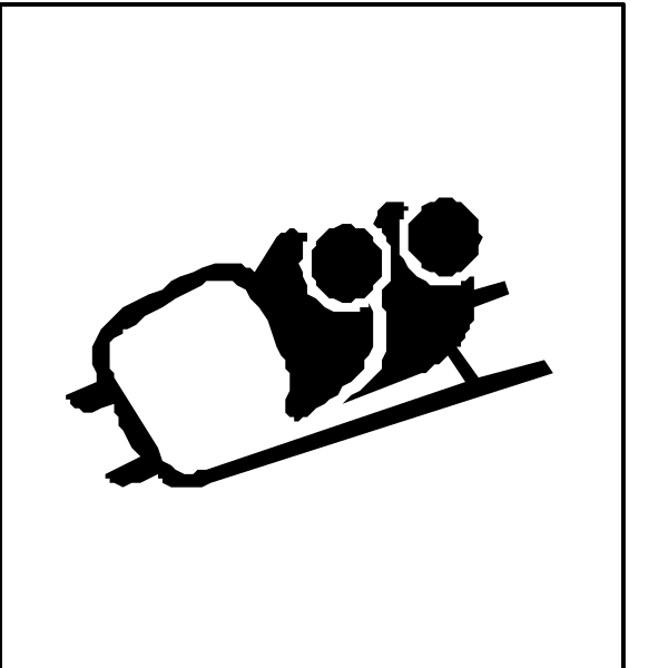 The black and white icon shows a sled with two figures on it being pulled by an unseen force; there is no text present in this image.