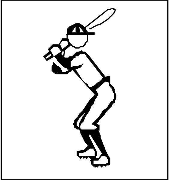 The image shows a black and white illustration of two baseball players: on top is an action shot with a player swinging at home plate; below it is another figure in batting stance holding a bat over shoulder, both wearing uniforms typical for professional baseball teams.