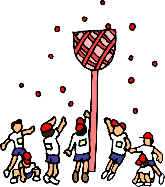 The illustration depicts a group of cartoon characters playing baseball under night sky with stars visible; there is also an oversized candy cane in front of them that appears to be on fire due to sparks coming out from it, and one character seems to have caught something red while another points at the fiery object.
